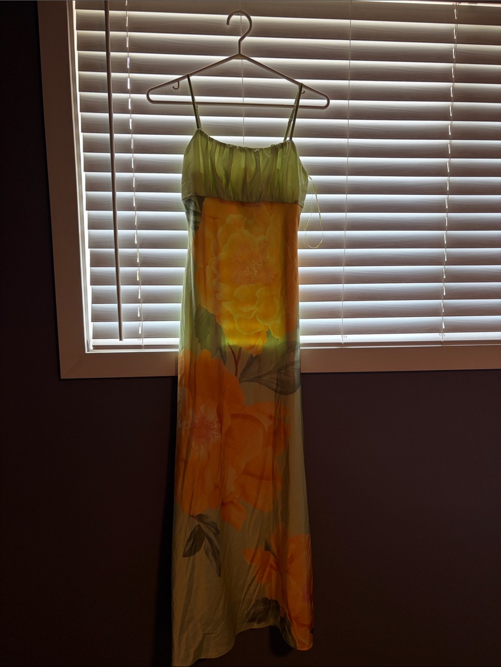 Women's Green and Yellow Floral Maxi Slip Dress